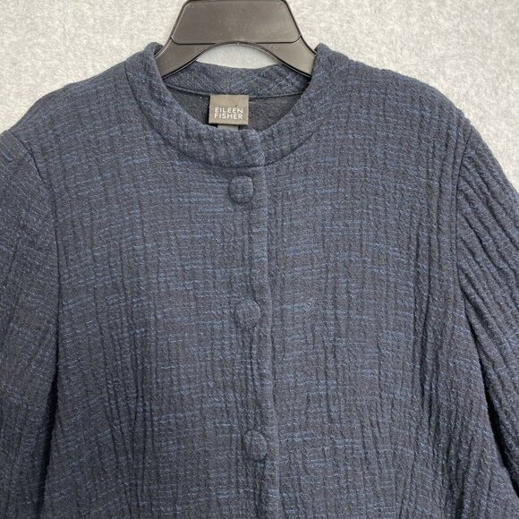 Eileen Fisher Gauze Jacket Womens Medium Navy Blue Long Sleeve Cotton Gauzy Boxy - Picture 2 of 11